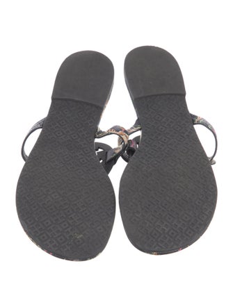 Tory Burch Leather Floral Print Slides