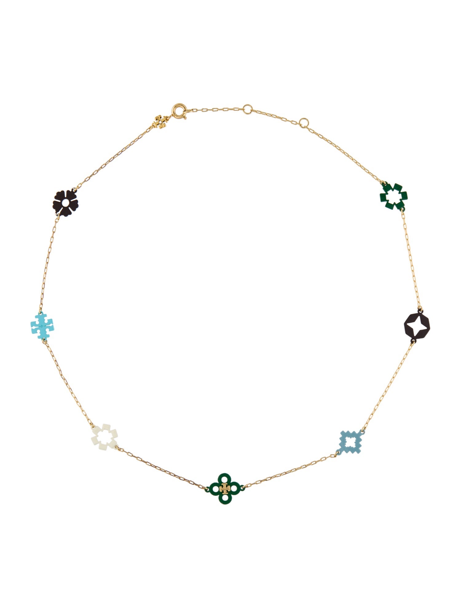 Tory Burch Enamel Kira Clover Station Necklace