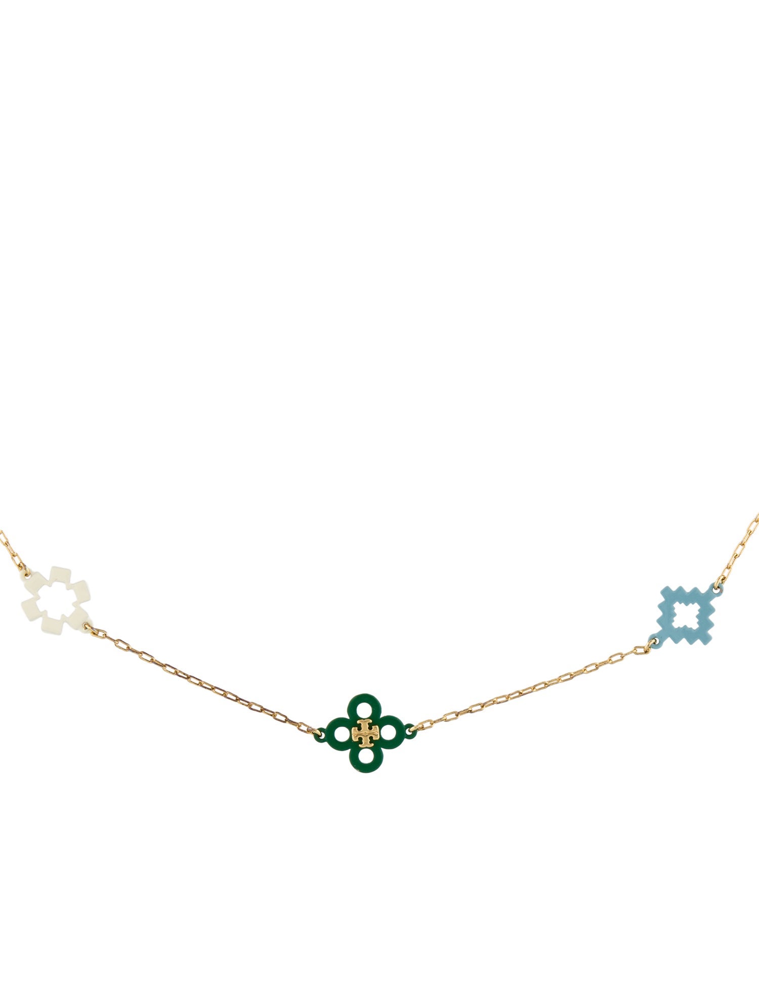 Tory Burch Enamel Kira Clover Station Necklace