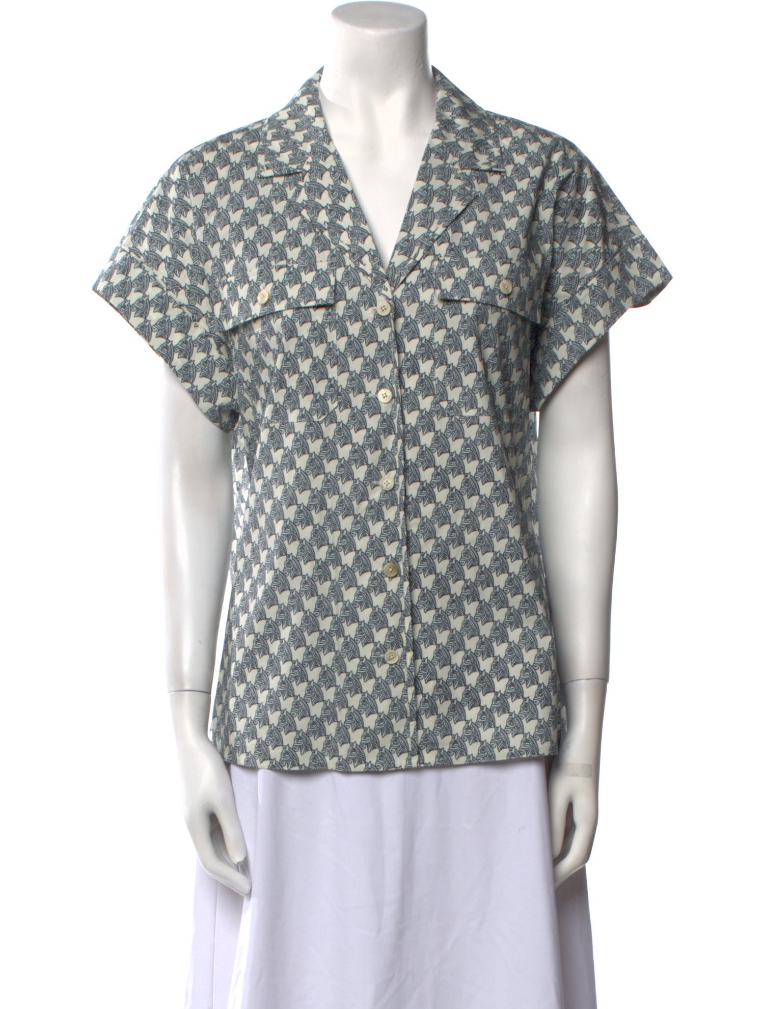 Tory Burch Printed Short Sleeve Button-Up Top w/ Tags