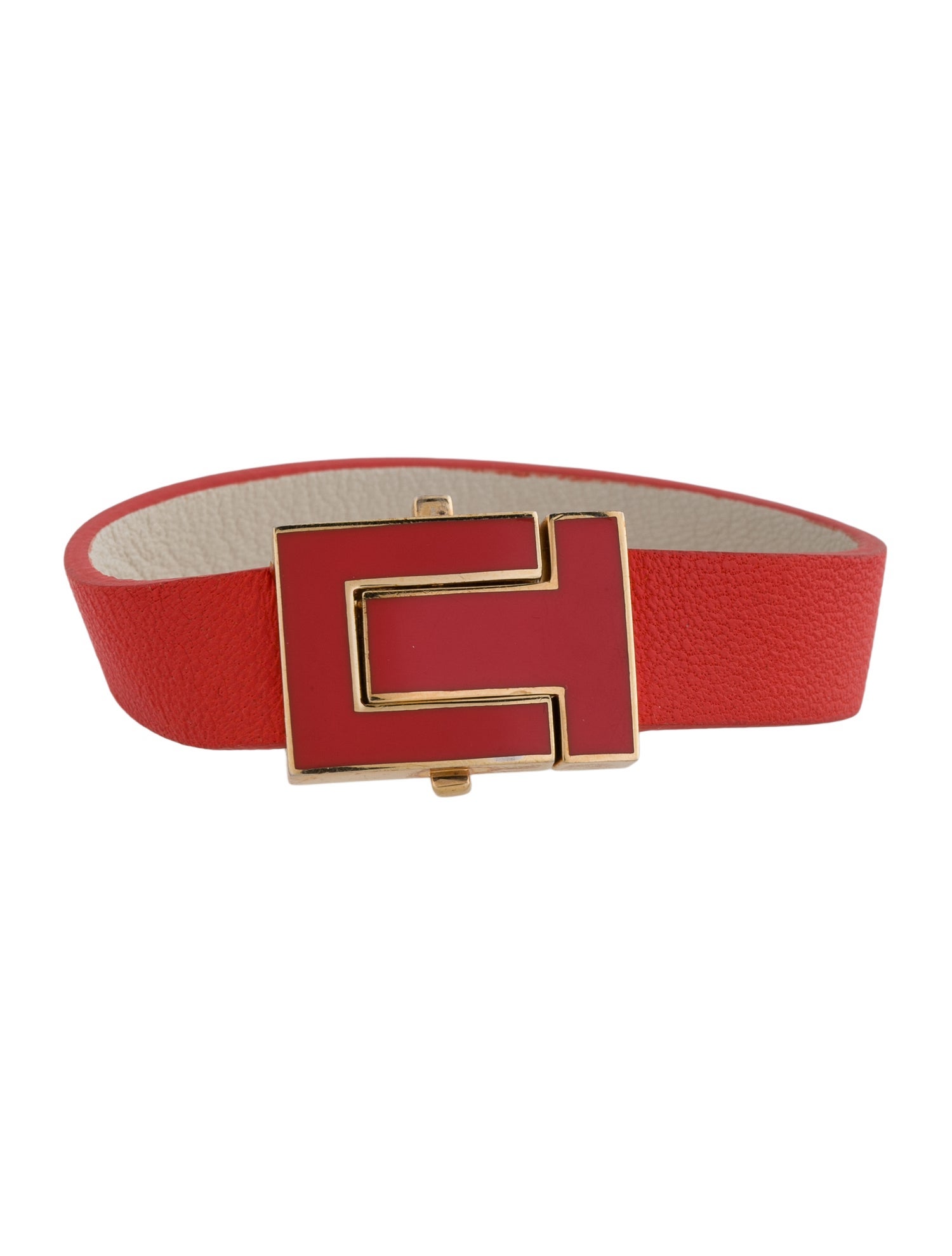 Tory Burch Enamel T-Leather Strap Bracelet