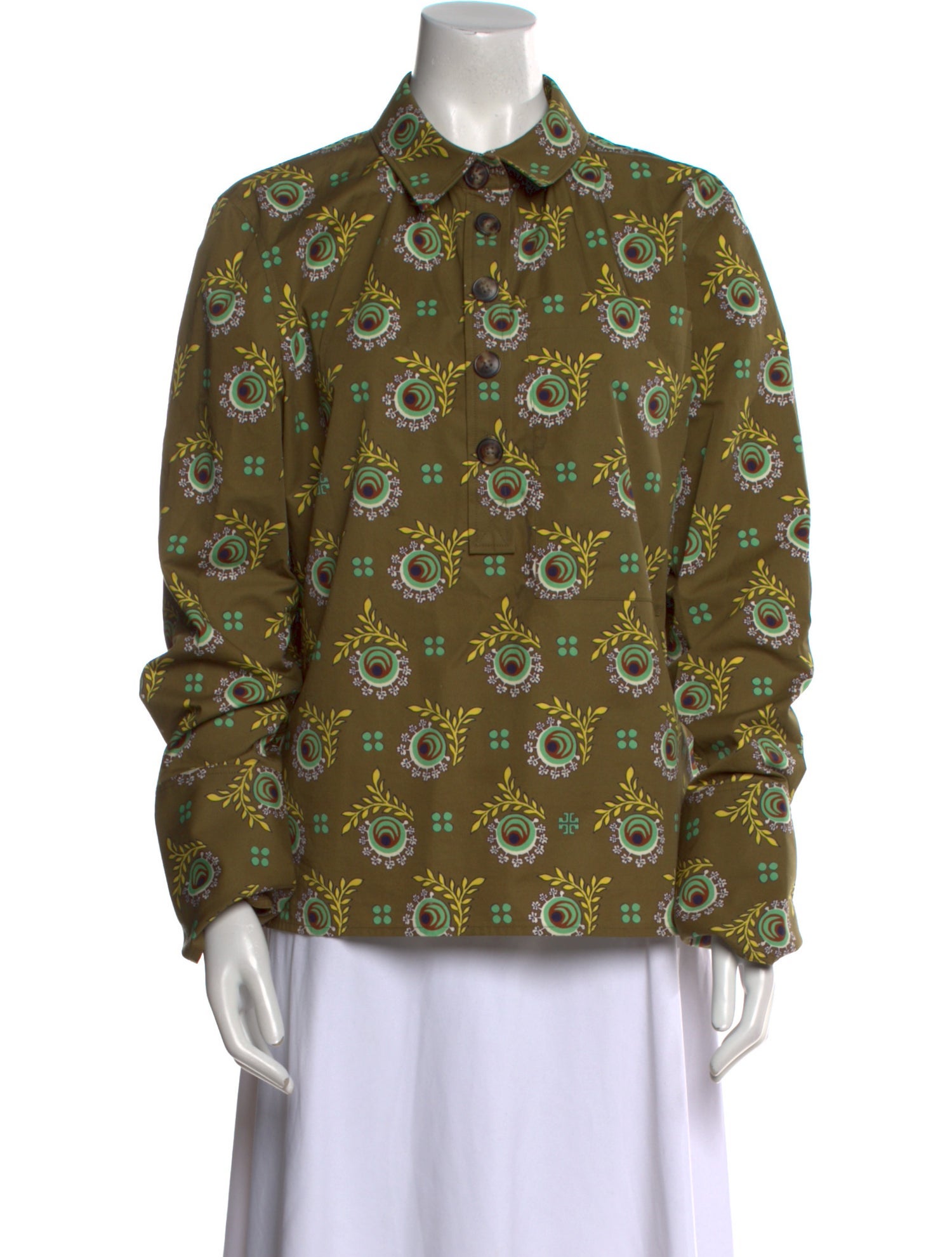 Tory Burch Printed Long Sleeve Button-Up Top