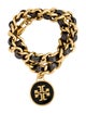 Tory Burch Leather Woven Double Wrap Chain Bracelet
