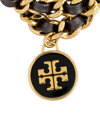 Tory Burch Leather Woven Double Wrap Chain Bracelet
