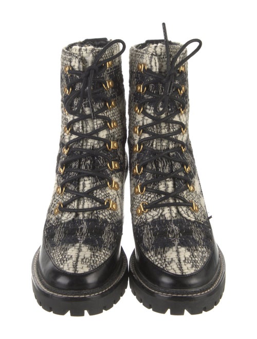 Tory Burch Leather Tweed Pattern Combat Boots