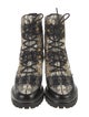 Tory Burch Leather Tweed Pattern Combat Boots