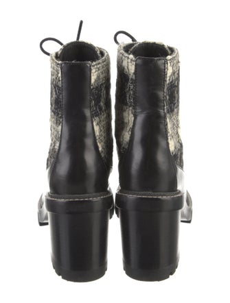 Tory Burch Leather Tweed Pattern Combat Boots