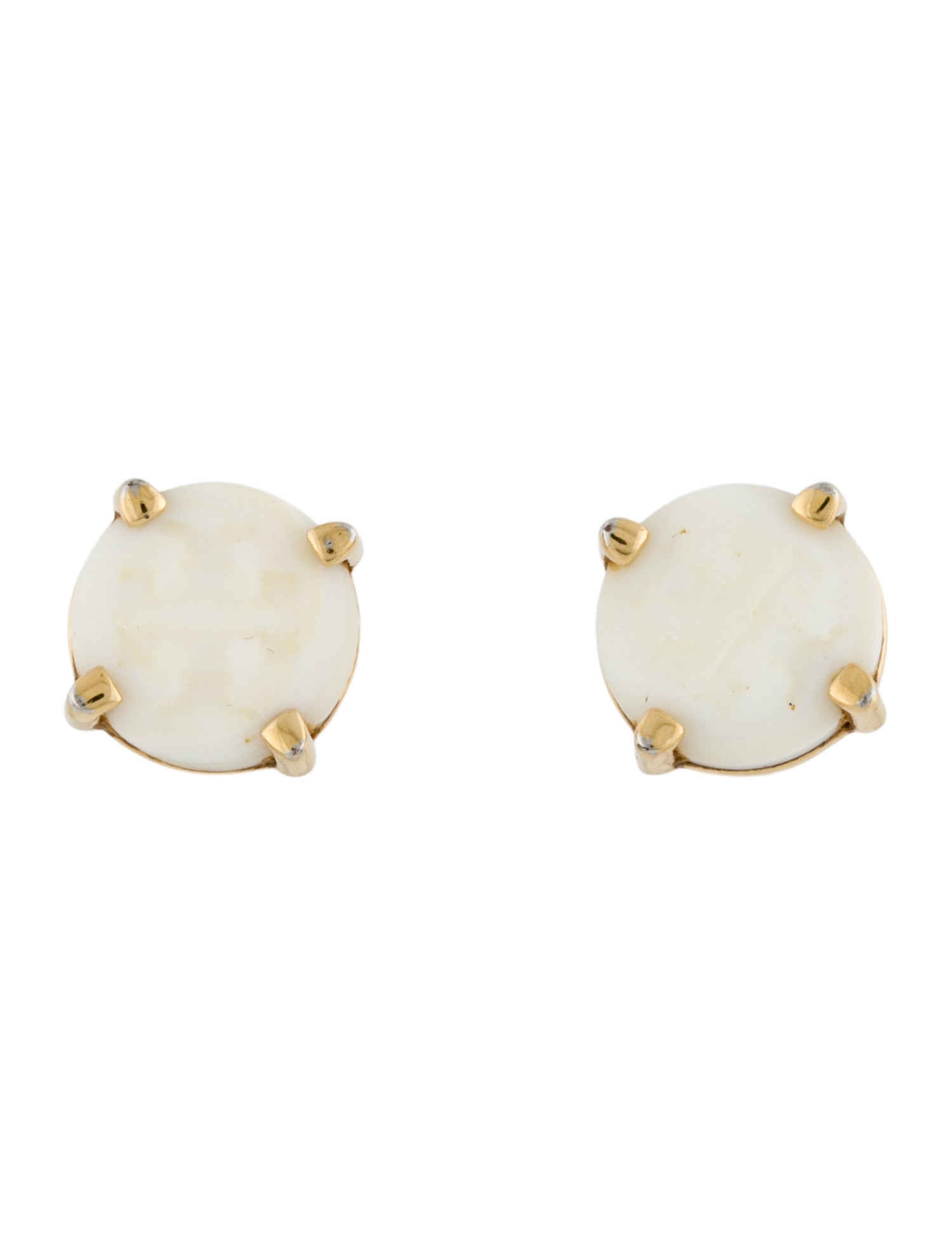 Tory Burch Mother of Pearl Logo Stud Earrings