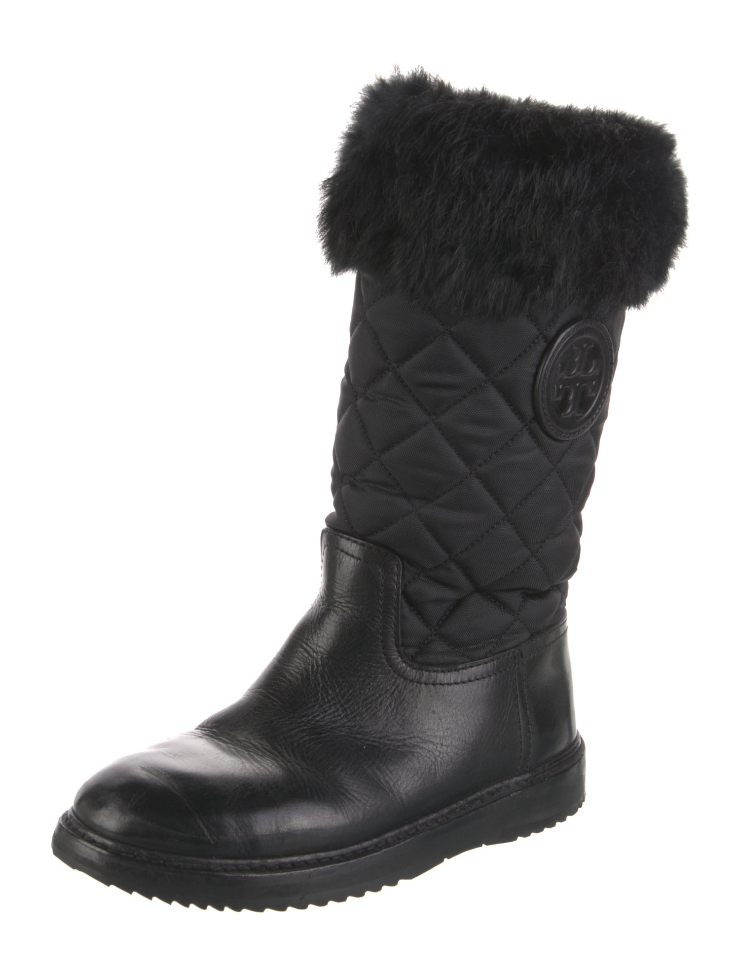 Tory Burch Leather Fur Trim Boots