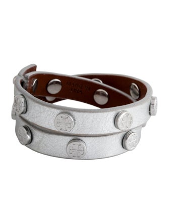 Tory Burch Metallic Leather Logo Studded Wrap Bracelet