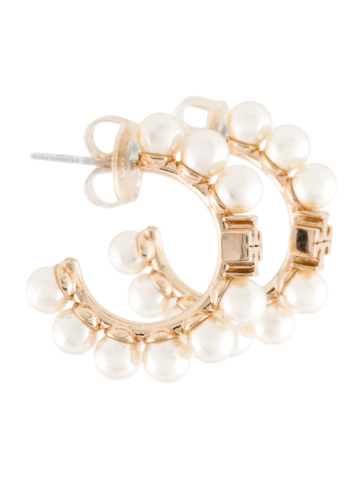 Tory Burch Logo Faux Pearl Hoop Earrings w/ Tags