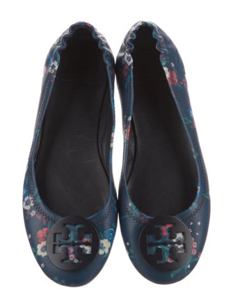 Tory Burch Leather Floral Print Flats
