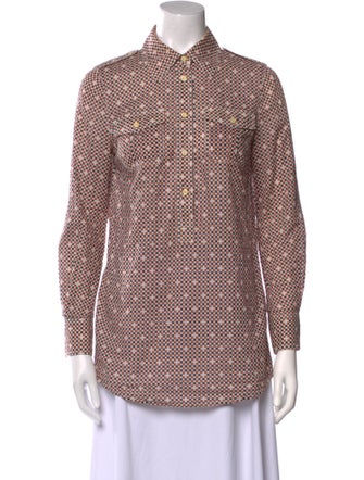 Tory Burch Printed Long Sleeve Button-Up Top