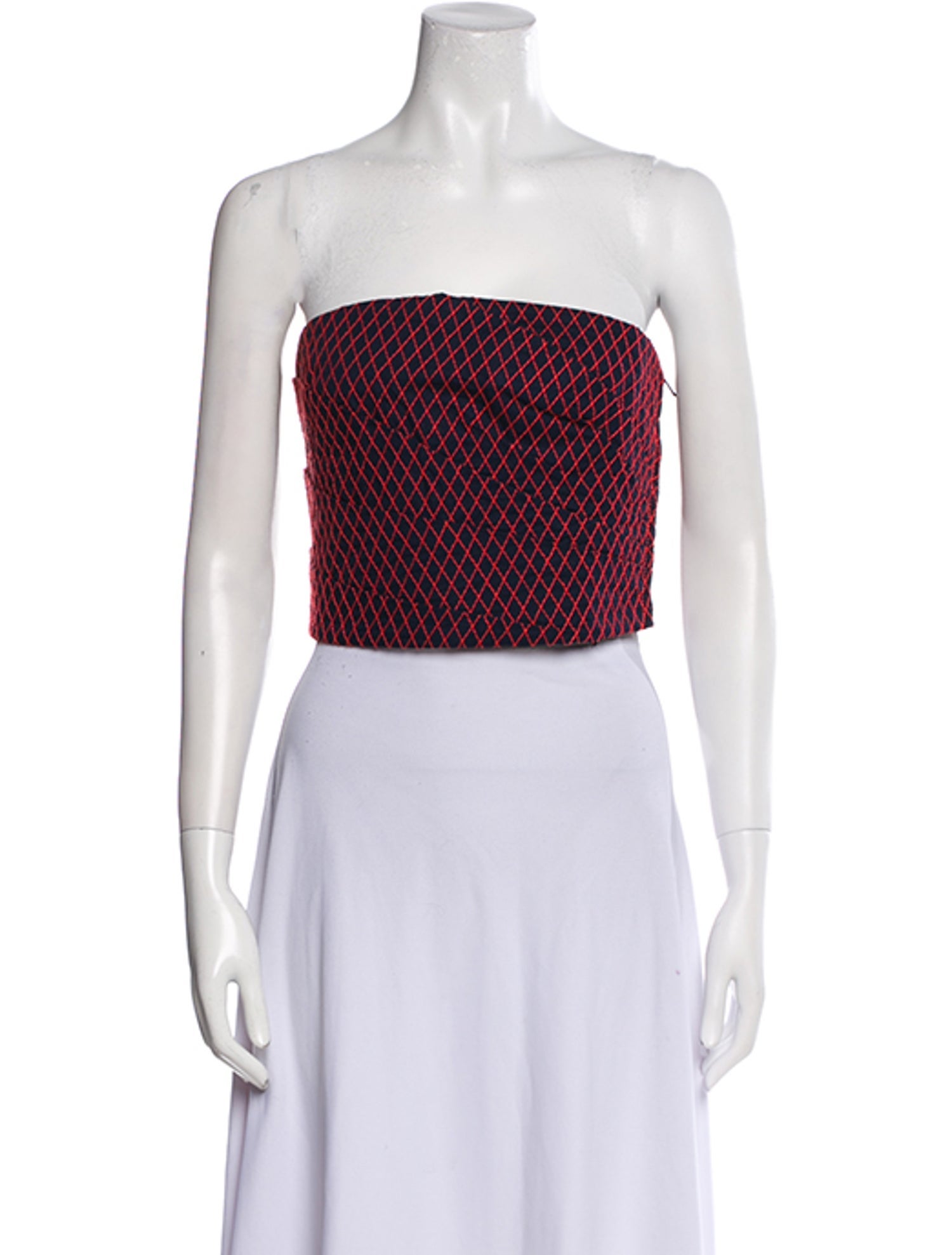 Tory Burch Plaid Print Strapless Crop Top