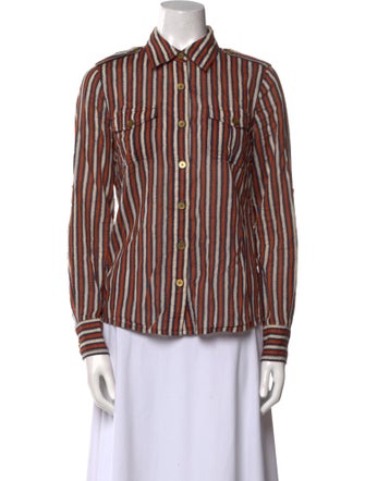 Tory Burch Striped Long Sleeve Button-Up Top