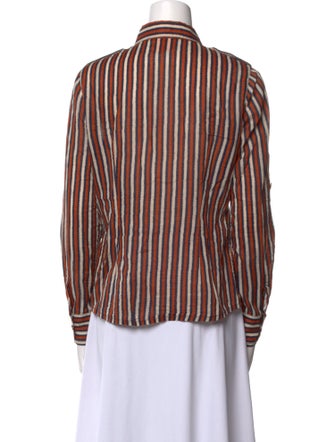 Tory Burch Striped Long Sleeve Button-Up Top
