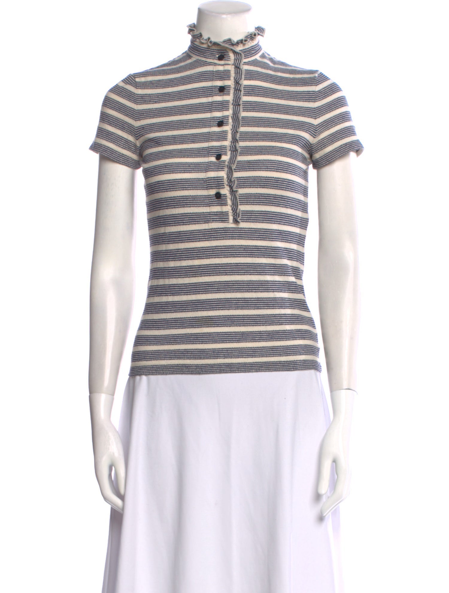 Tory Burch Striped Mock Neck Top