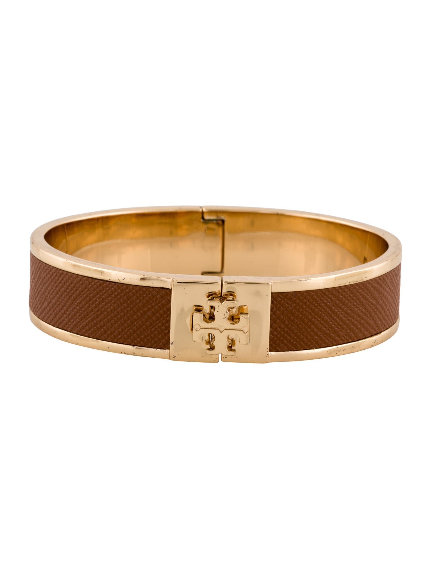 Tory Burch Leather Inlay Hinged Bangle Bracelet