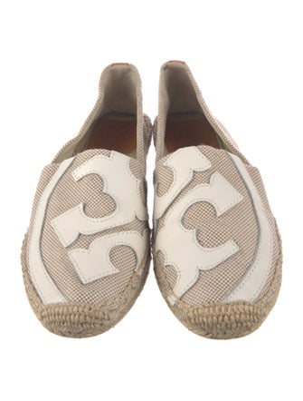 Tory Burch Canvas Leather Trim Embellishment Espadrilles