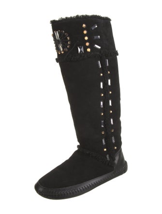 Tory Burch Suede Crystal Embellishments Riding Boots