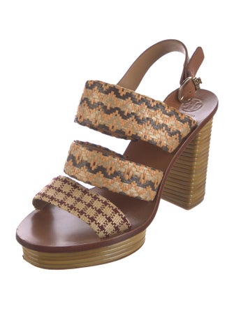 Tory Burch Straw Printed Slingback Sandals