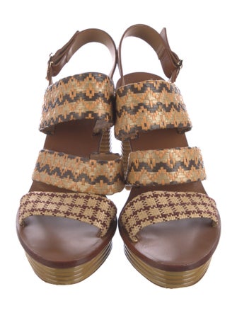 Tory Burch Straw Printed Slingback Sandals
