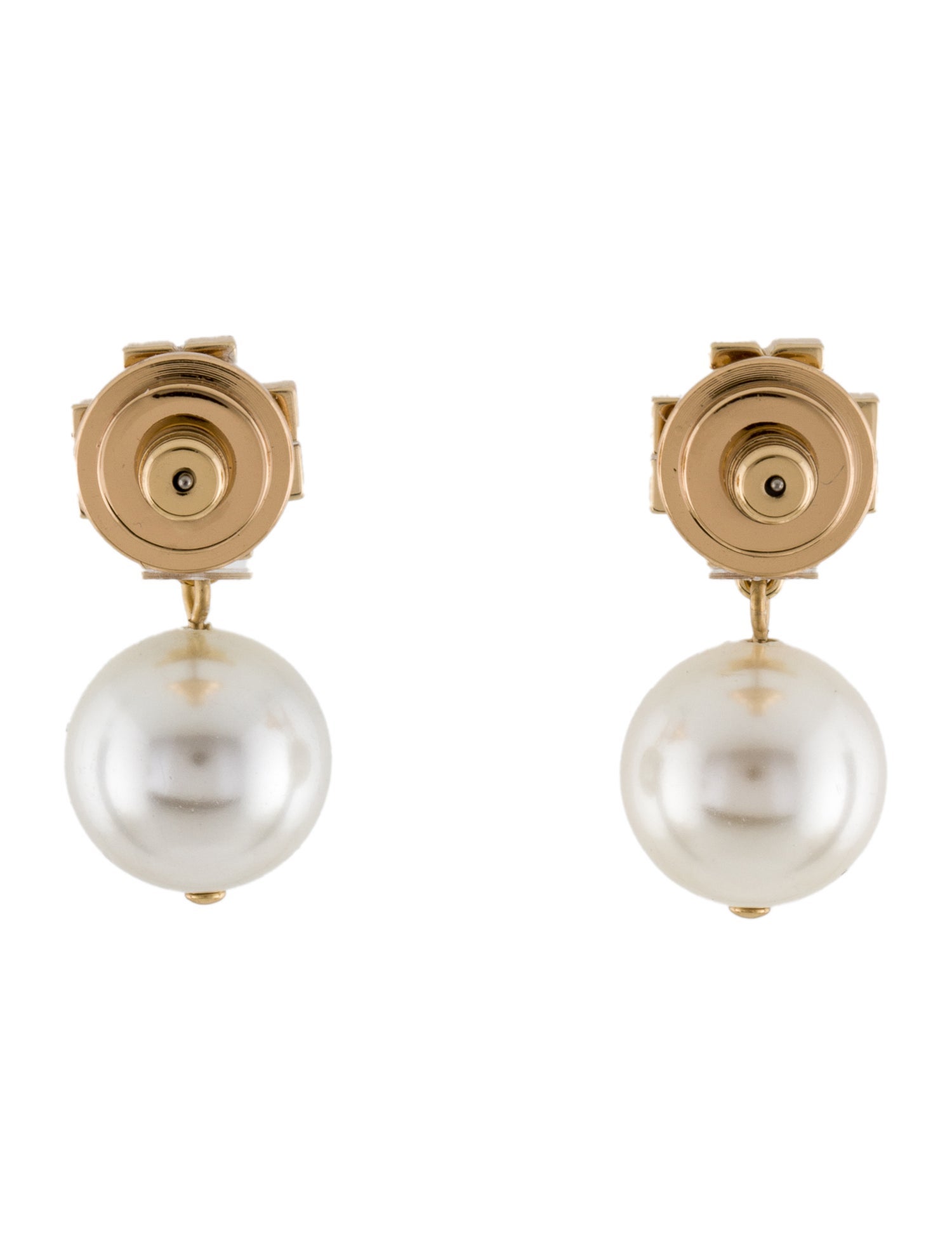 Tory Burch Faux Pearl & Crystal Logo Drop Earrings