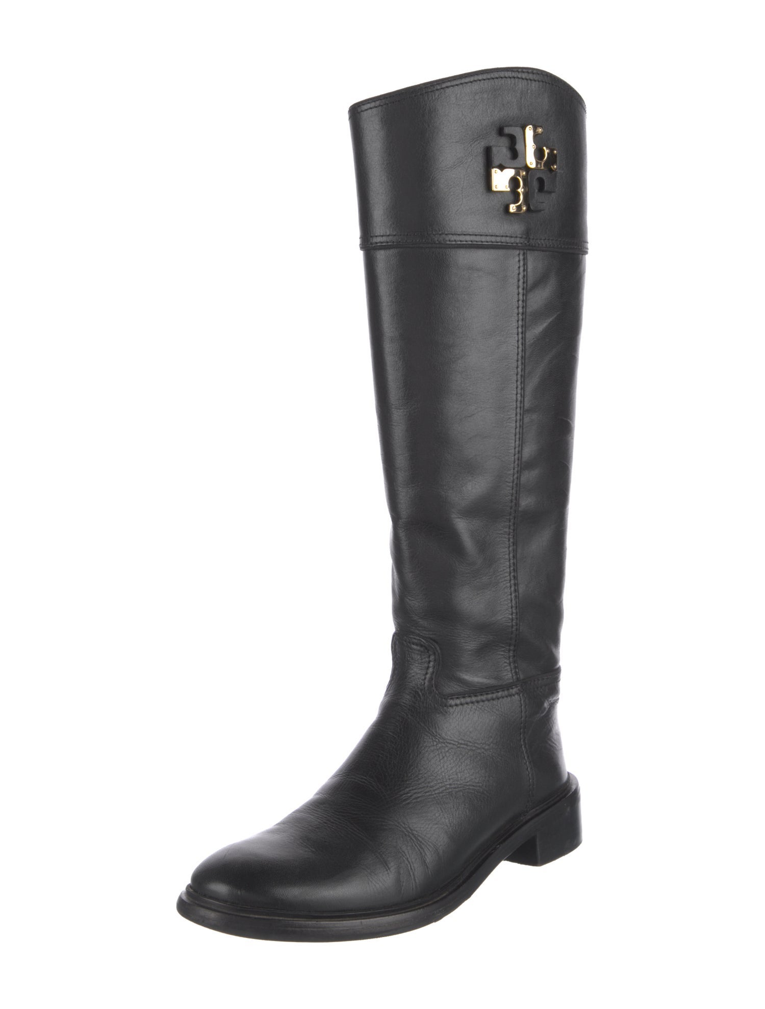 Tory Burch Signature Logo Leather Riding Boots