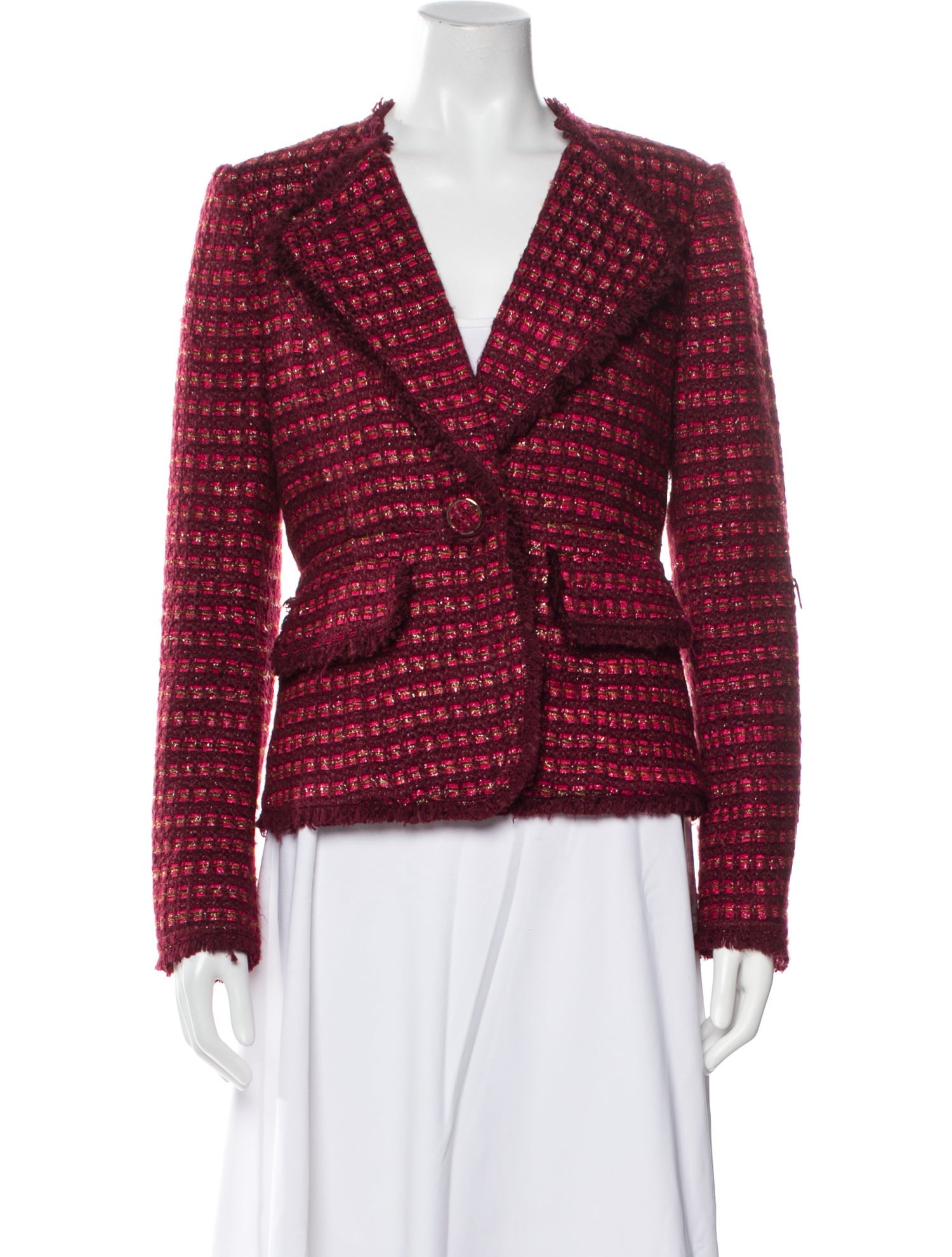 Tory Burch Tweed Plaid Print Blazer