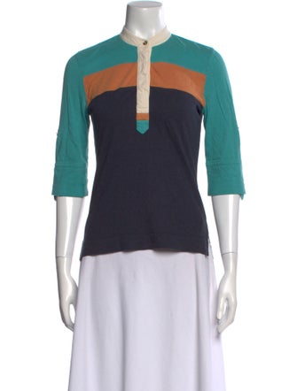 Tory Burch Mock Neck Three-Quarter Sleeve Polo