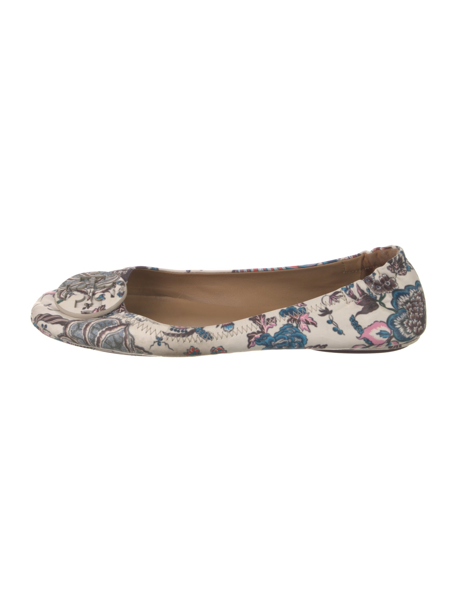 Tory Burch Leather Floral Print Ballet Flats
