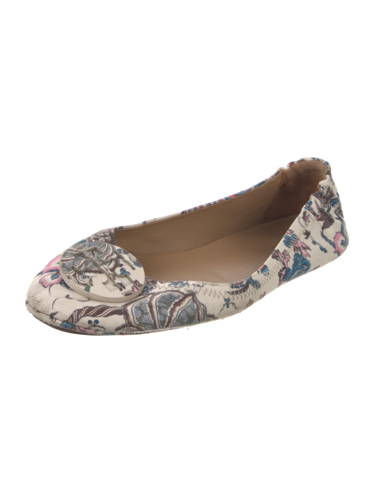 Tory Burch Leather Floral Print Ballet Flats