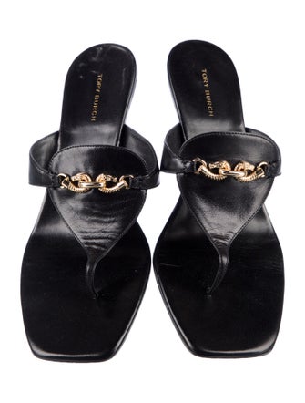 Tory Burch Leather Chain-Link Accents Slides