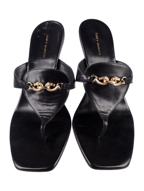 Tory Burch Leather Chain-Link Accents Slides
