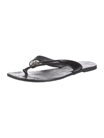 Tory Burch Signature Logo Patent Leather Flip Flops