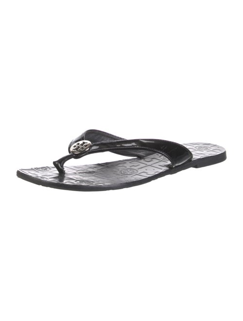 Tory Burch Signature Logo Patent Leather Flip Flops