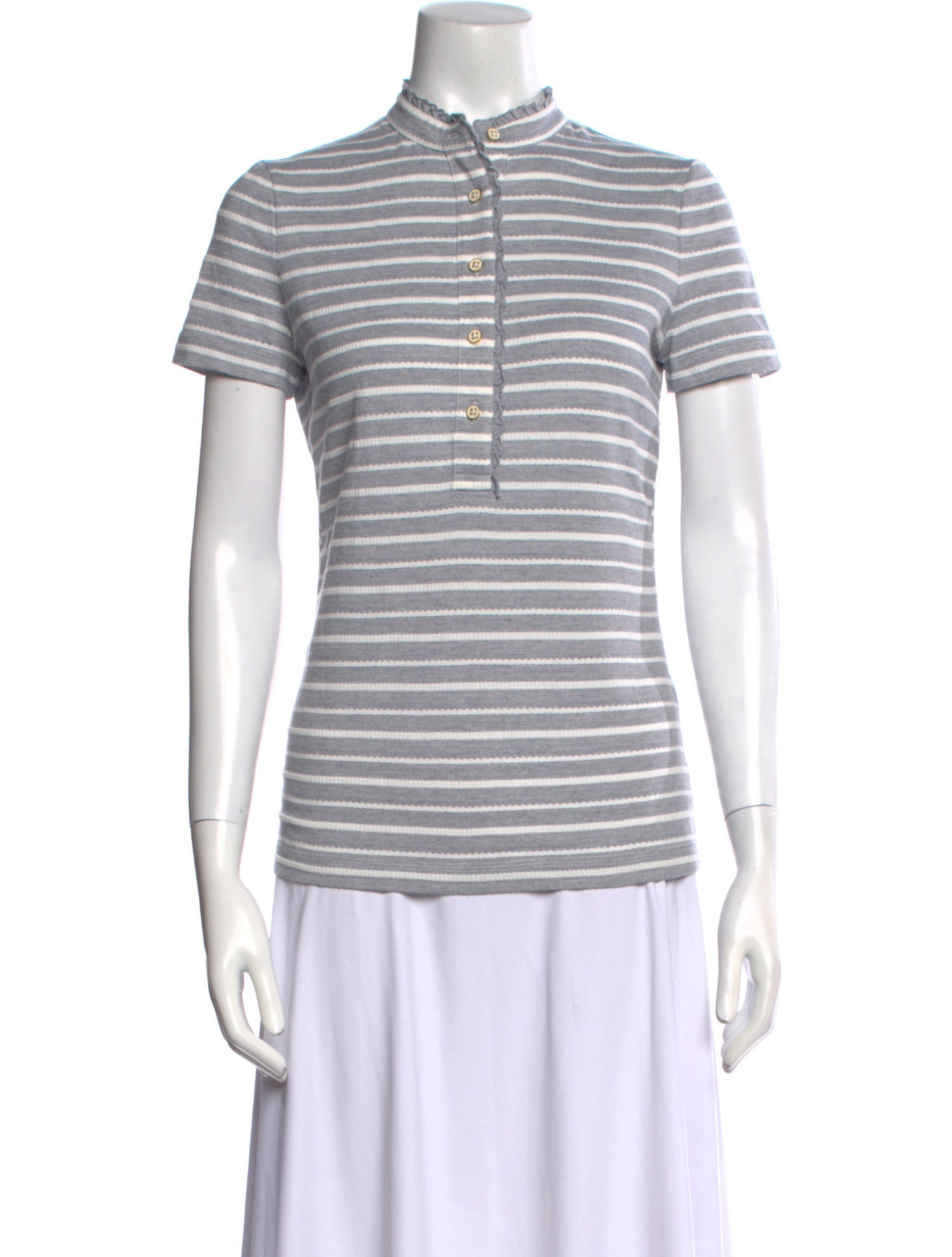 Tory Burch Striped Mock Neck Polo