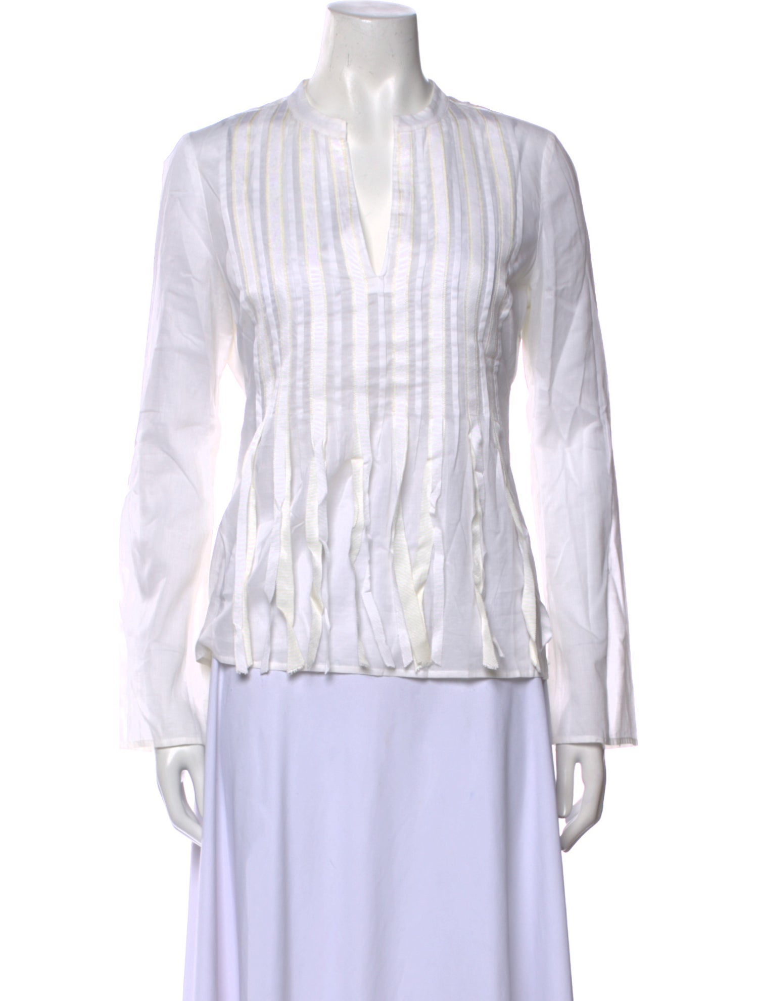 Tory Burch Striped V-Neck Button-Up Top