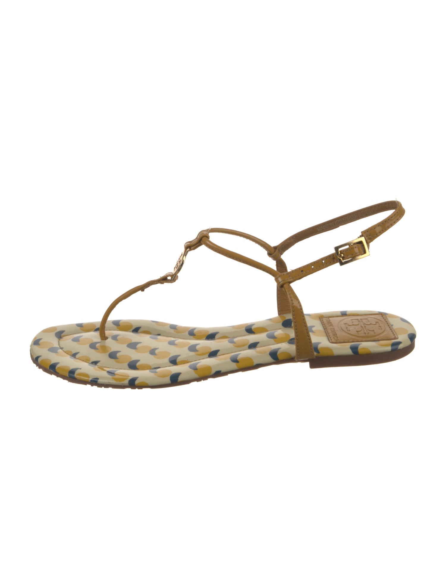 Tory Burch Patent Leather Printed T-Strap Sandals
