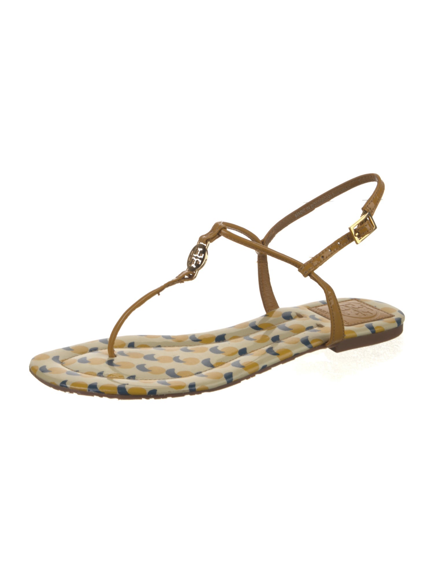 Tory Burch Patent Leather Printed T-Strap Sandals