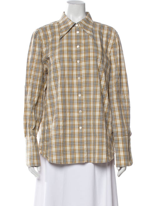 Tory Burch Plaid Print Long Sleeve Button-Up Top