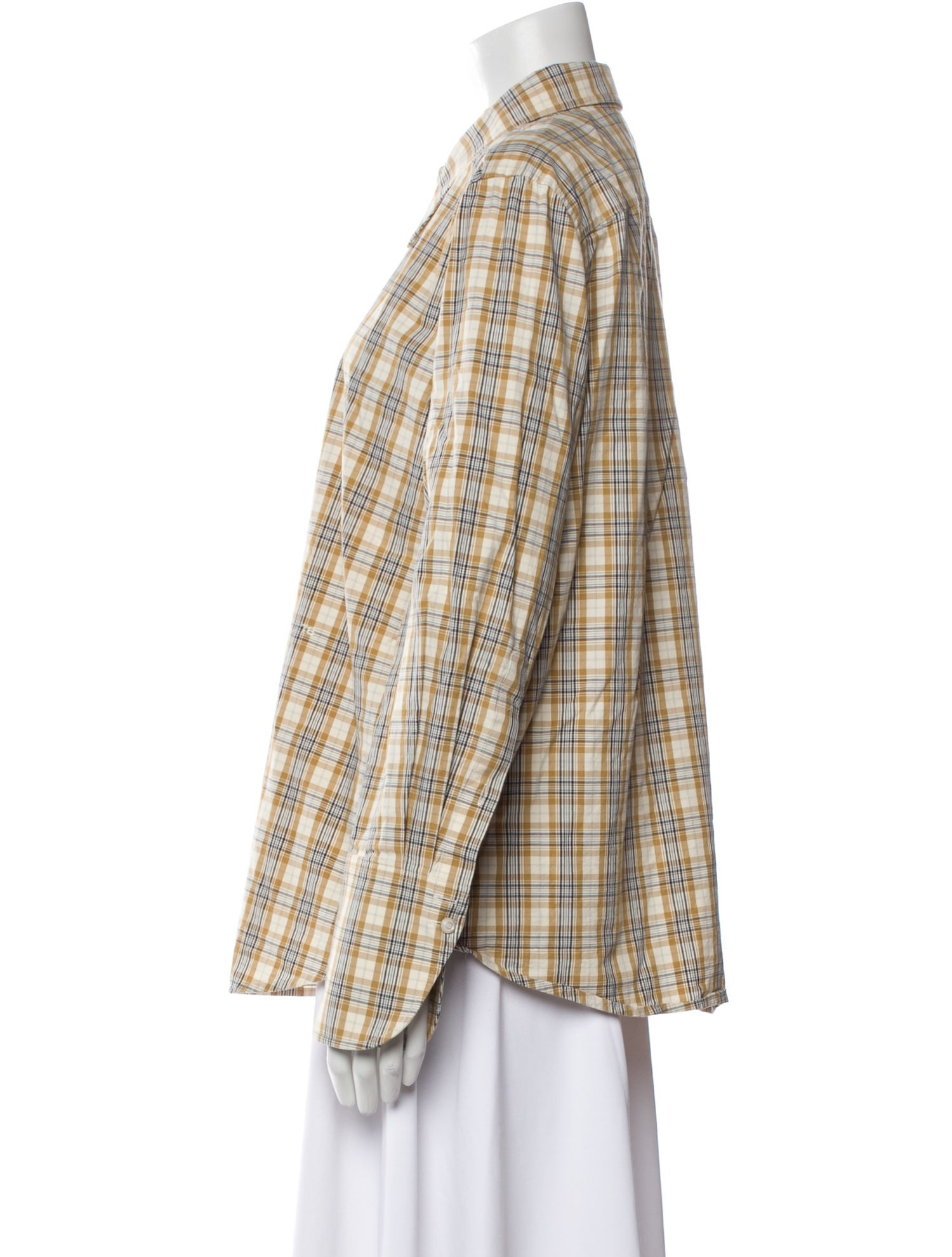 Tory Burch Plaid Print Long Sleeve Button-Up Top