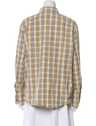 Tory Burch Plaid Print Long Sleeve Button-Up Top