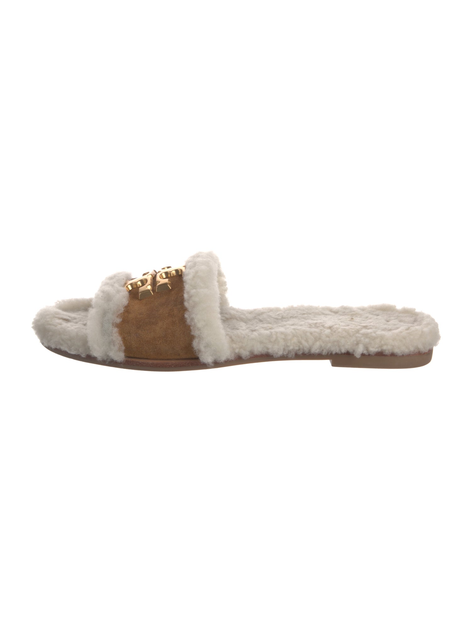 Tory Burch Shearling Colorblock Pattern Slides