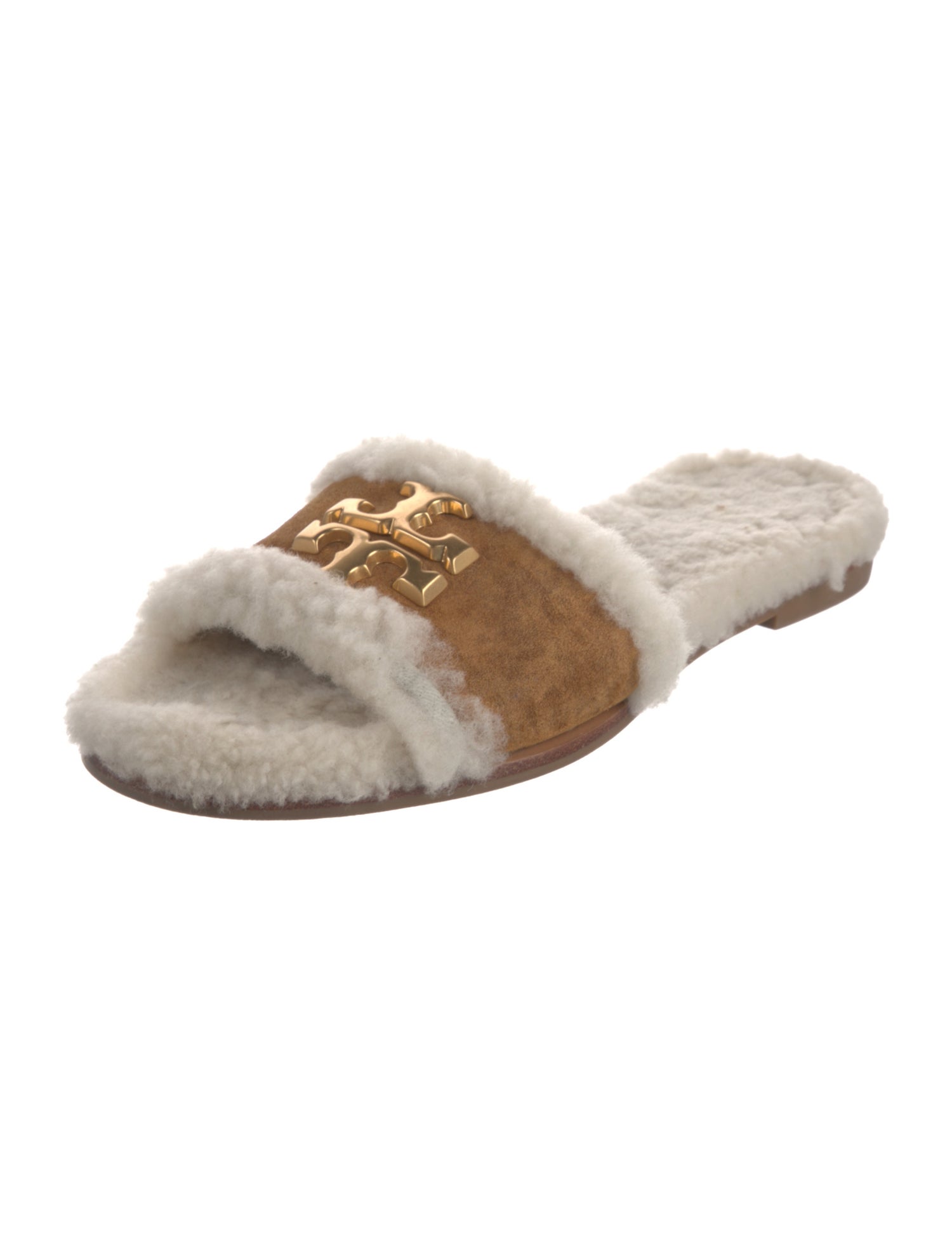 Tory Burch Shearling Colorblock Pattern Slides