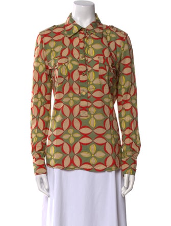 Tory Burch Printed Long Sleeve Button-Up Top