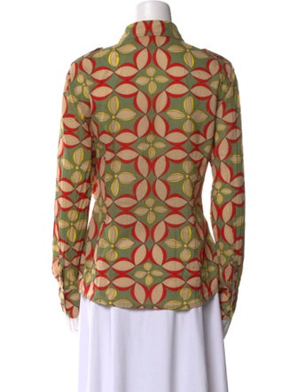 Tory Burch Printed Long Sleeve Button-Up Top