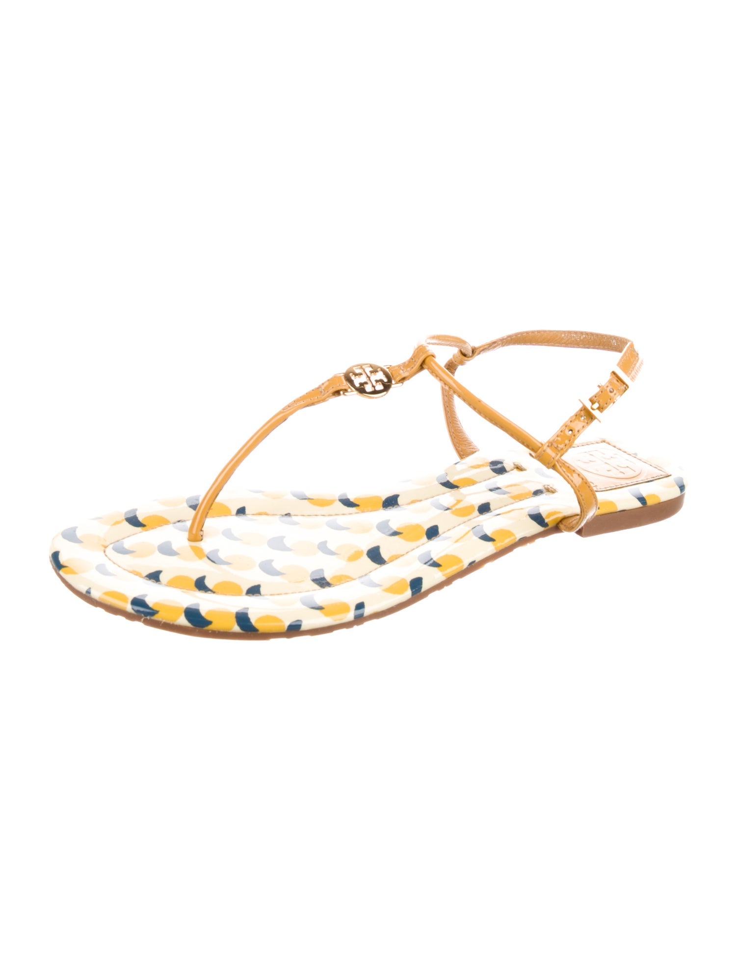 Tory Burch Patent Leather Printed T-Strap Sandals
