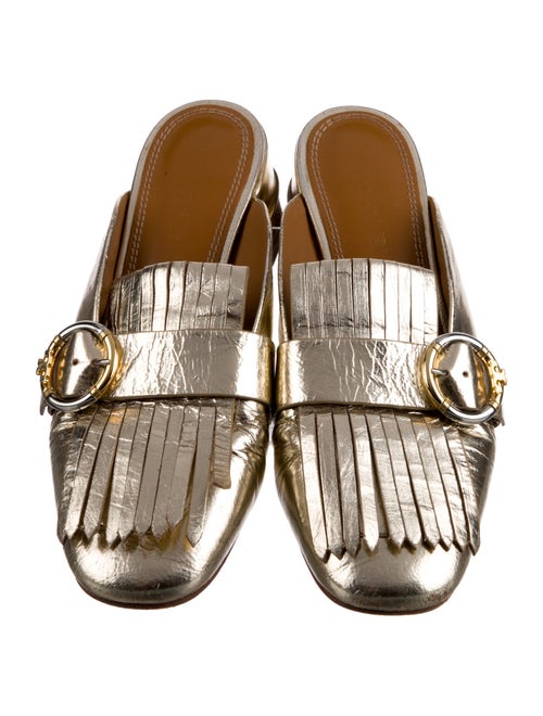 Tory Burch Leather Fringe Trim Accent Mules
