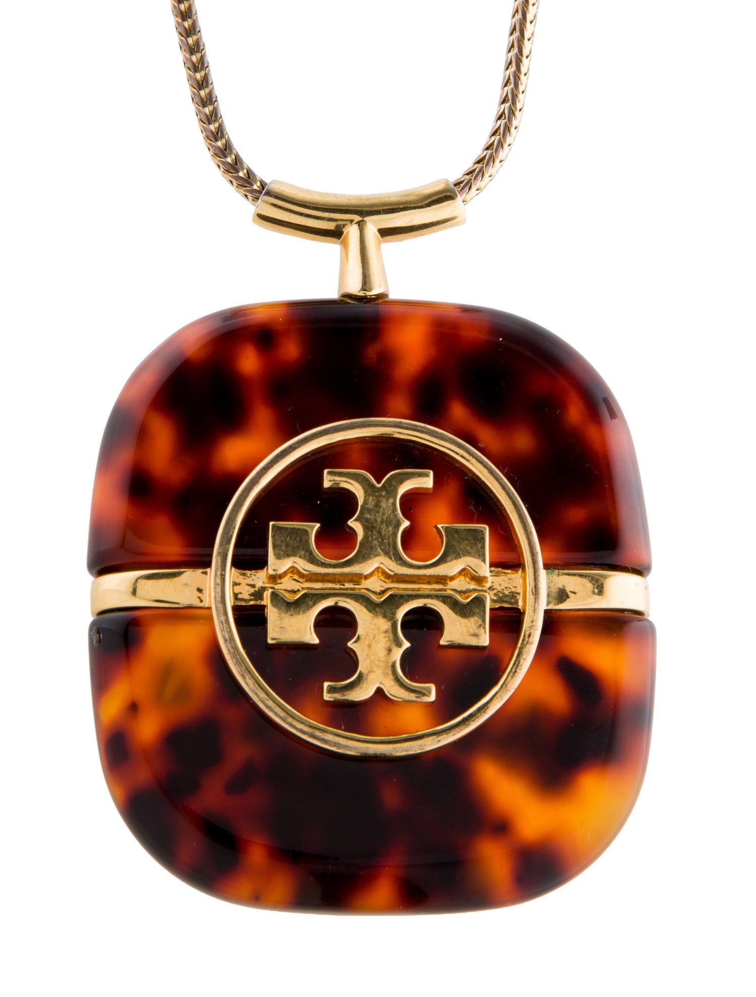 Tory Burch Lucite Braced Logo Pendant Necklace